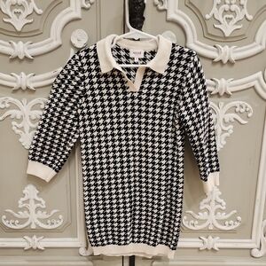 Seed Heritage Girls Black & White Houndstooth Polo Knit Dress Size 4